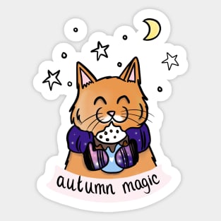 Sweet Pink Twilight Autumn Kitty with Hot Chocolate Sticker